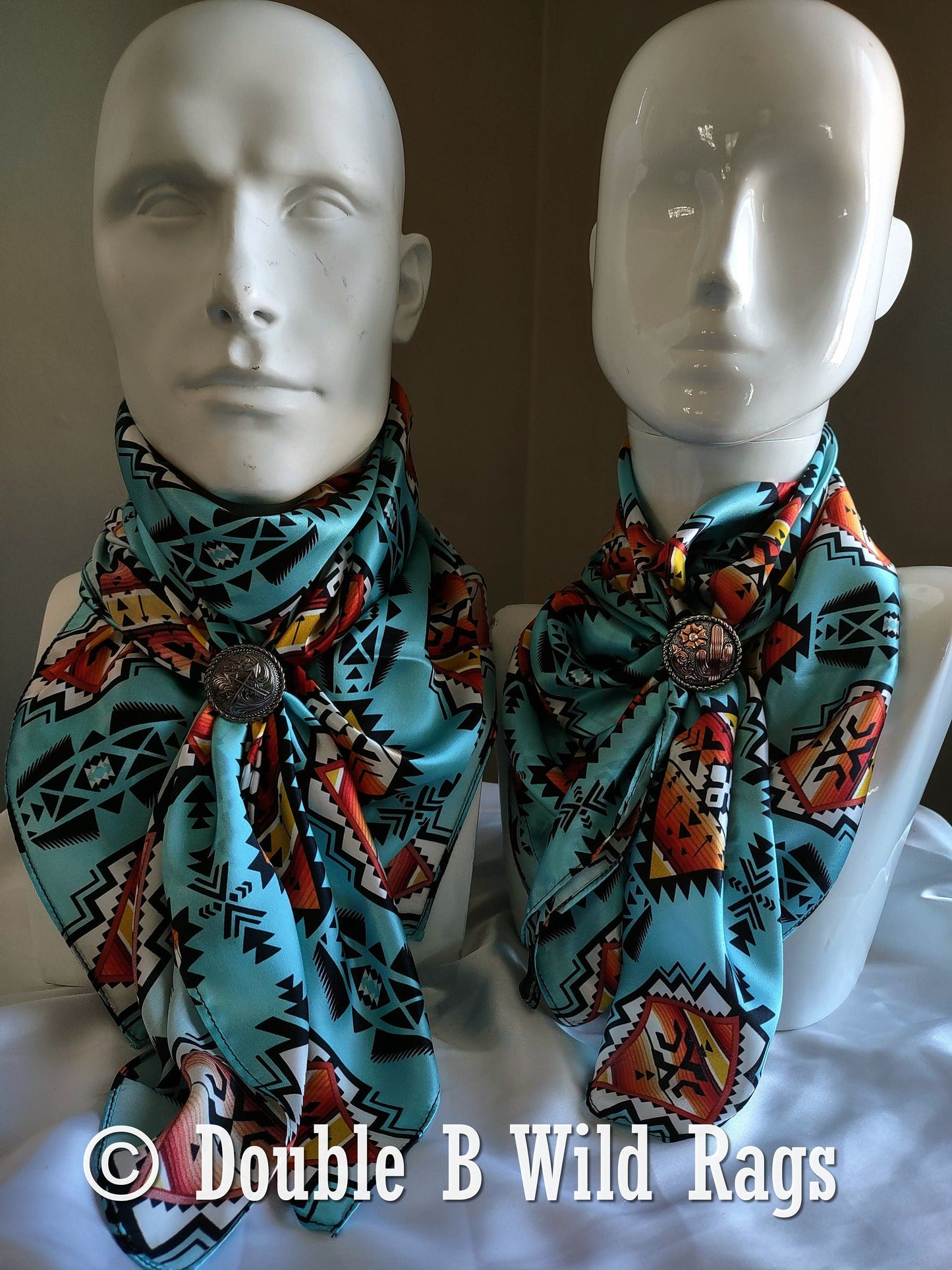 100% Silk Bandana Light Blue with Orange Serape