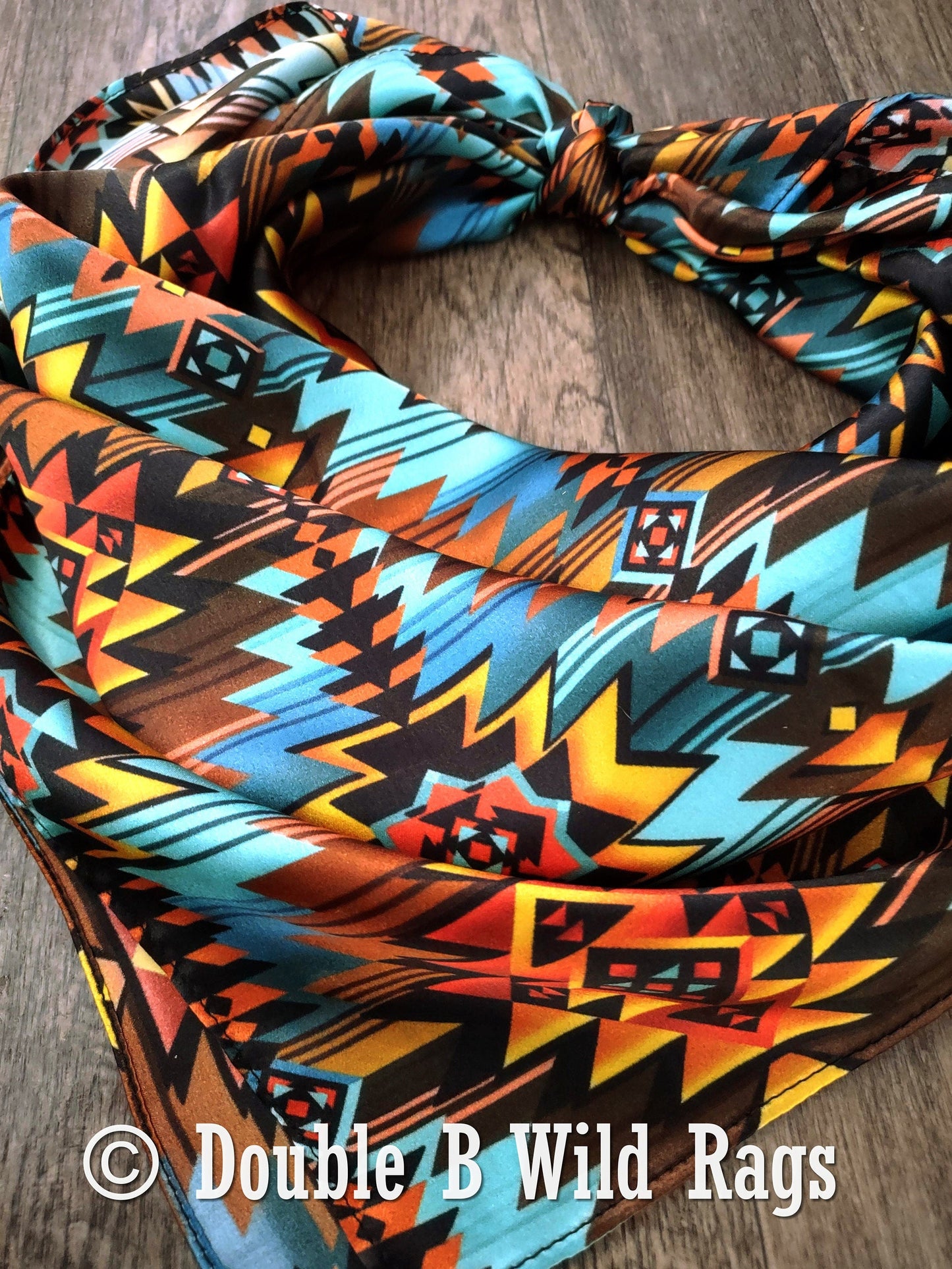 100% Silk Bandana Turquoise and Orange Sunset