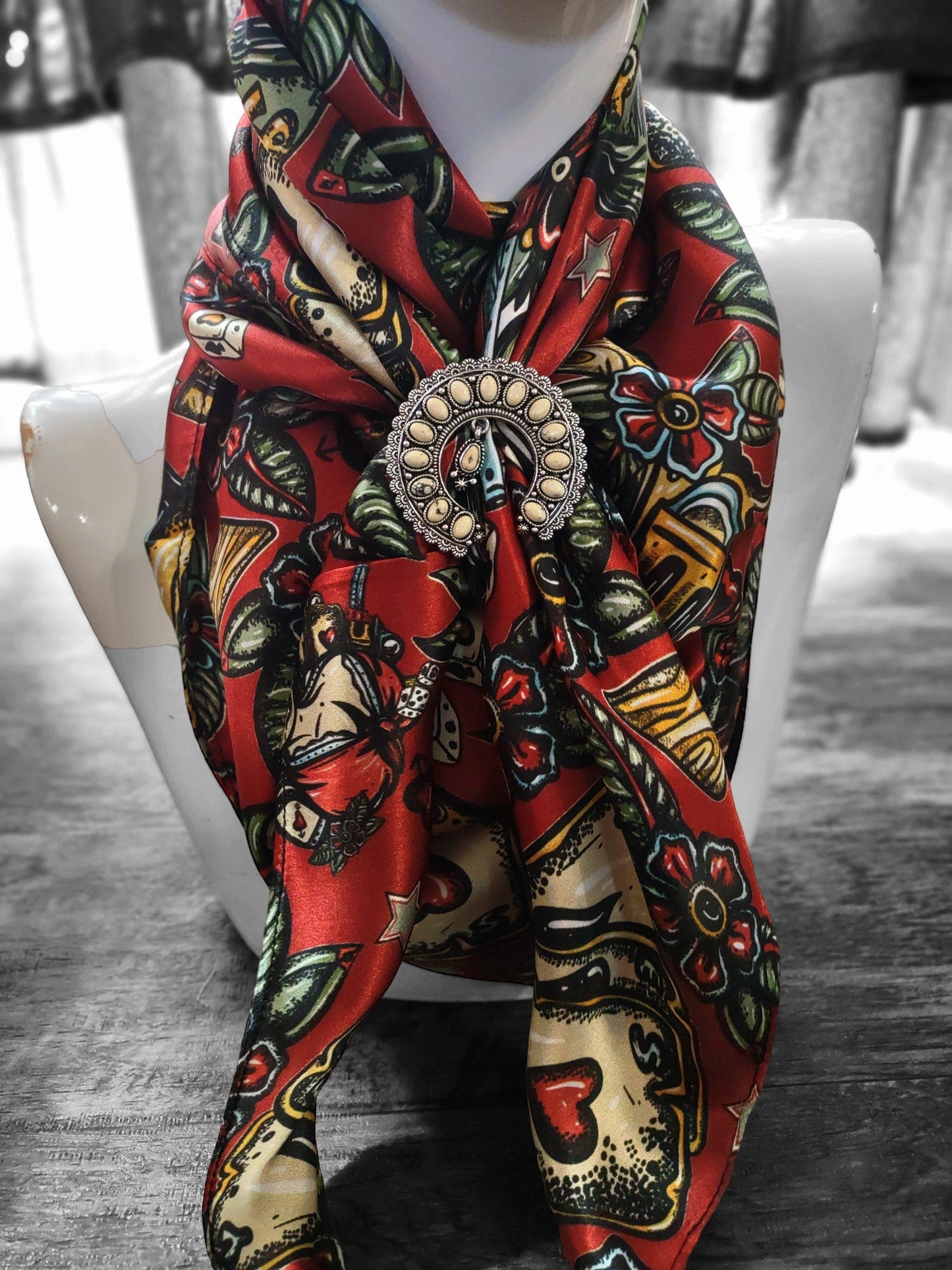 100% Silk Bandana Deep Red Wild West Saloon Casino