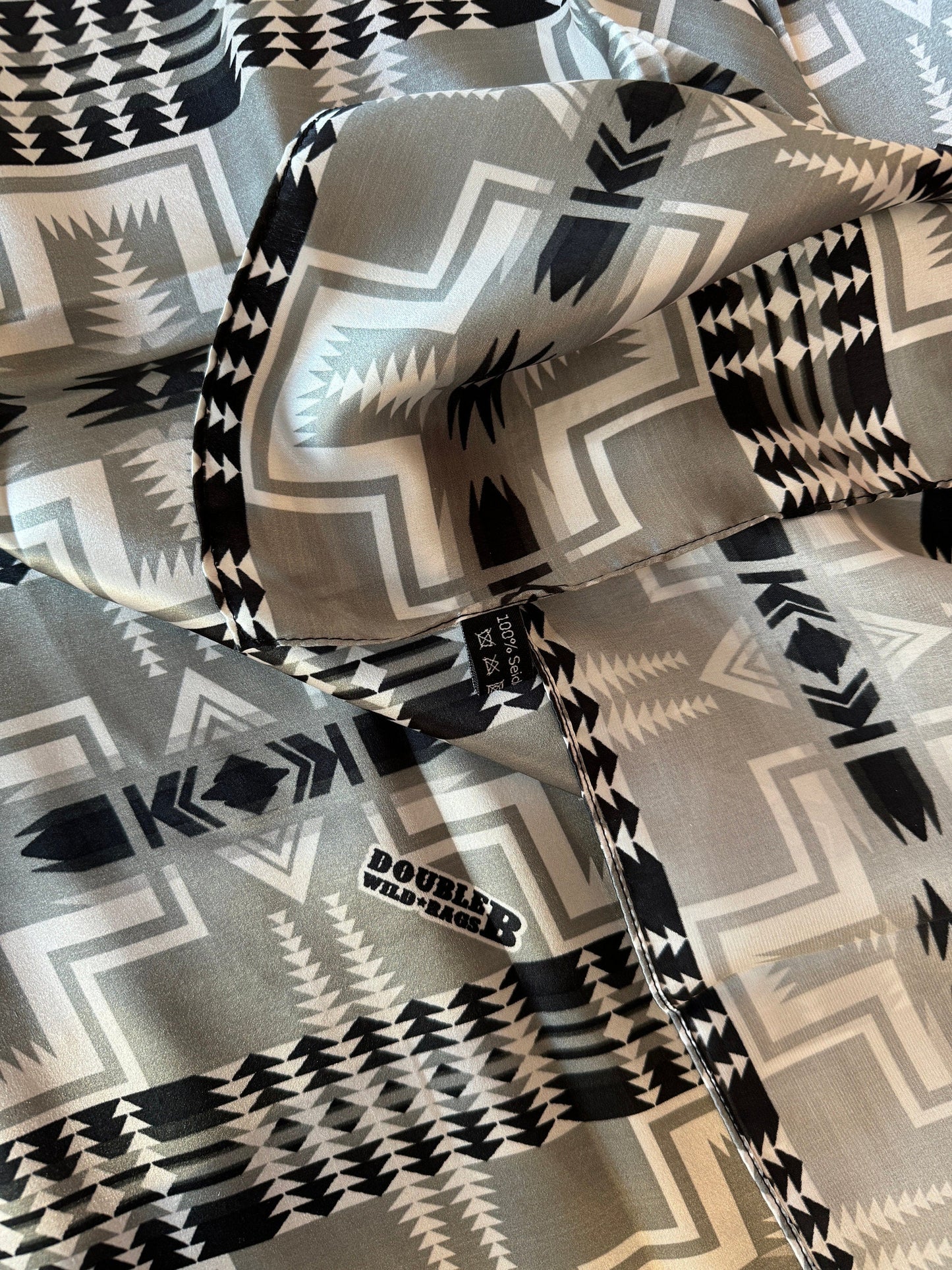 100% Silk Bandana Black and Silver