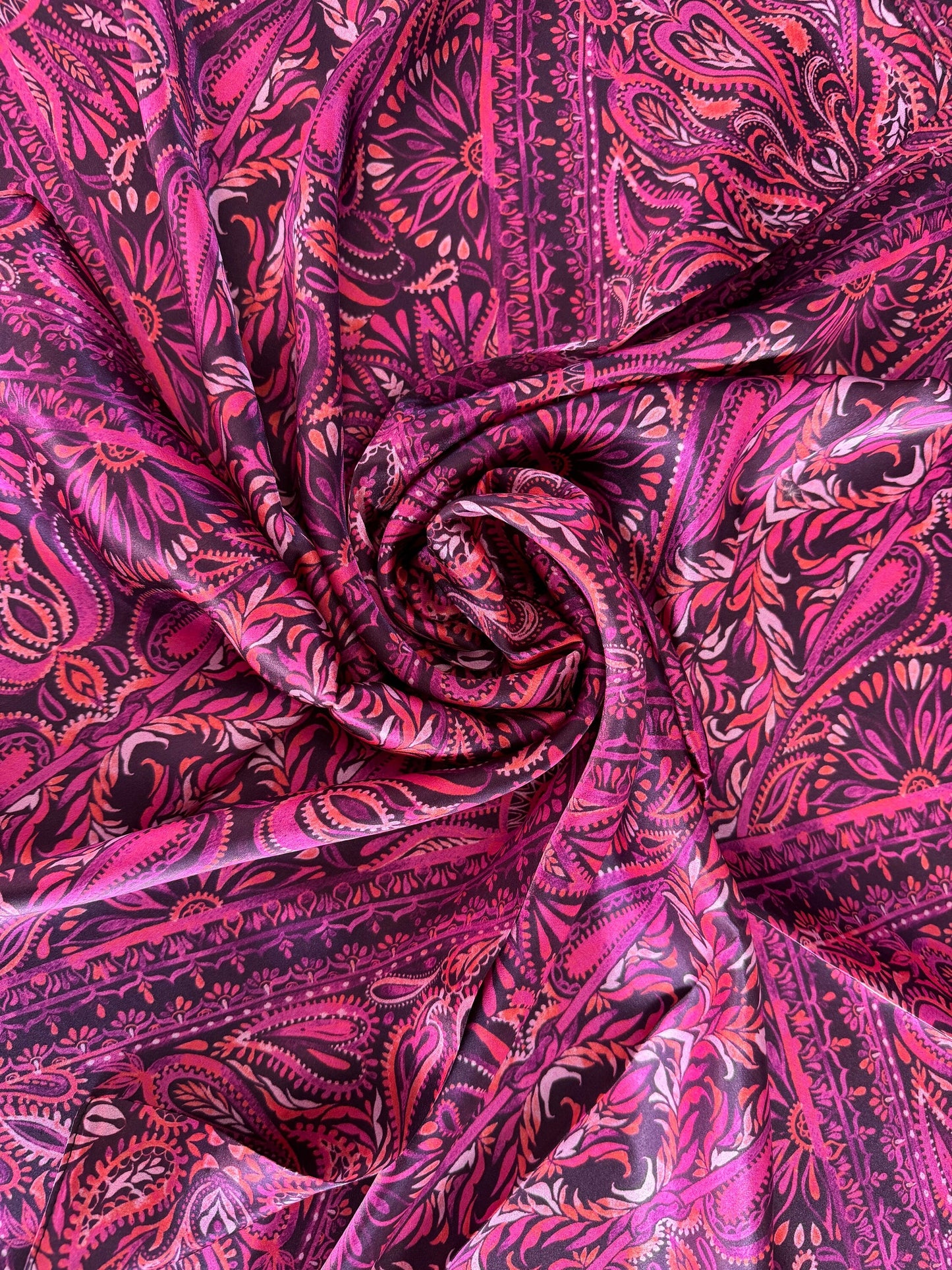 100% Silk Bandana Dark Pink Quilted Paisley