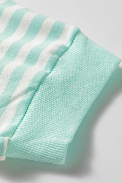 2pcs Stripe Ribbed Half Sleeve Top & Mini Skort