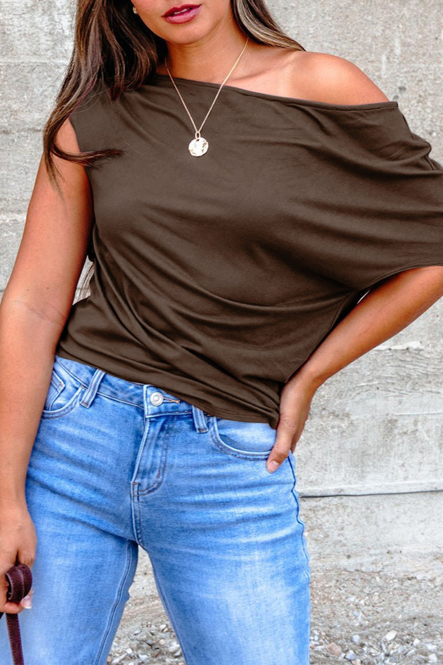 Asymmetric Neck Short Sleeve Blouse