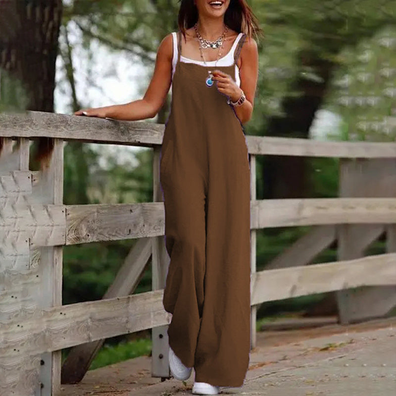 Casual Jumpsuit - Sleeveless Romper With Pockets For Spring&Summer