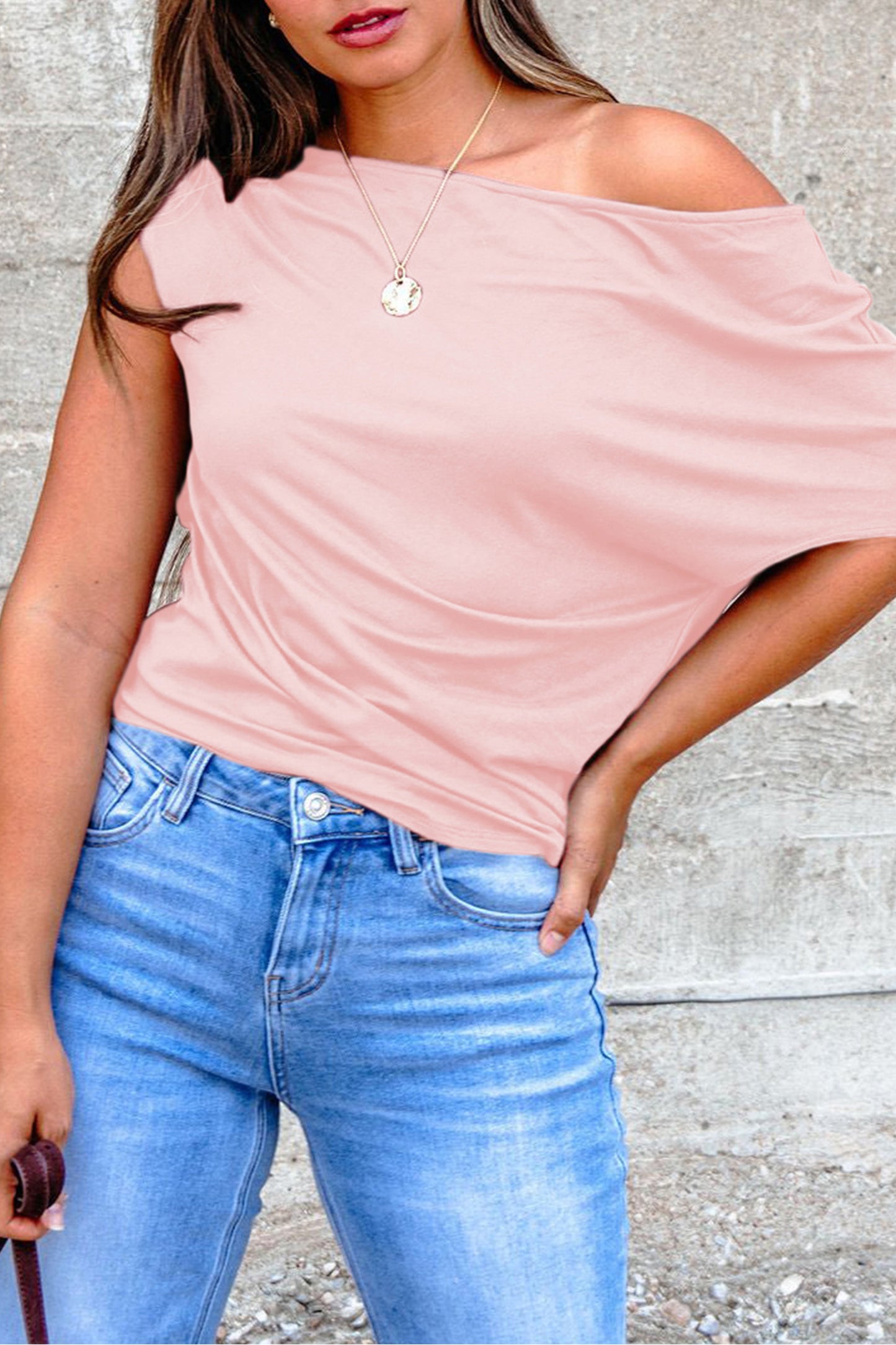 Asymmetric Neck Short Sleeve Blouse