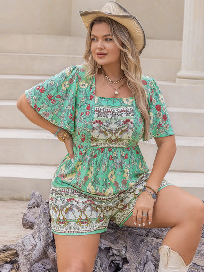 Floral Print Square Neck Romper