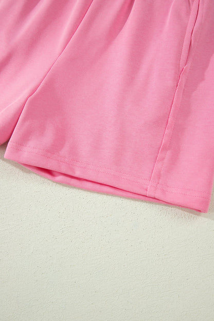 Pink Tank Top Elastic High Waist Shorts 2pcs Outfit