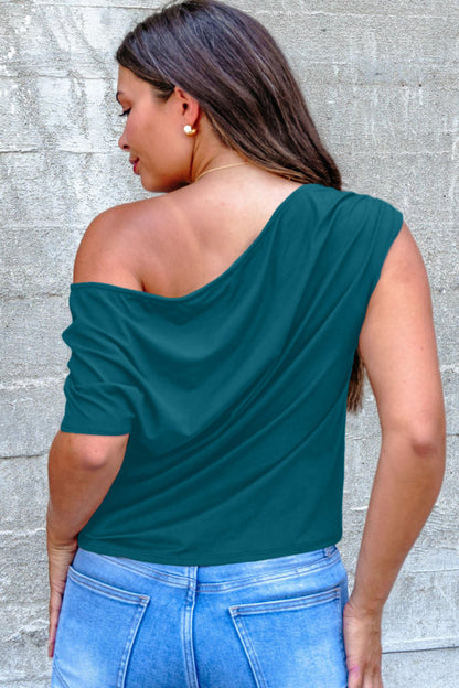 Asymmetric Neck Short Sleeve Blouse