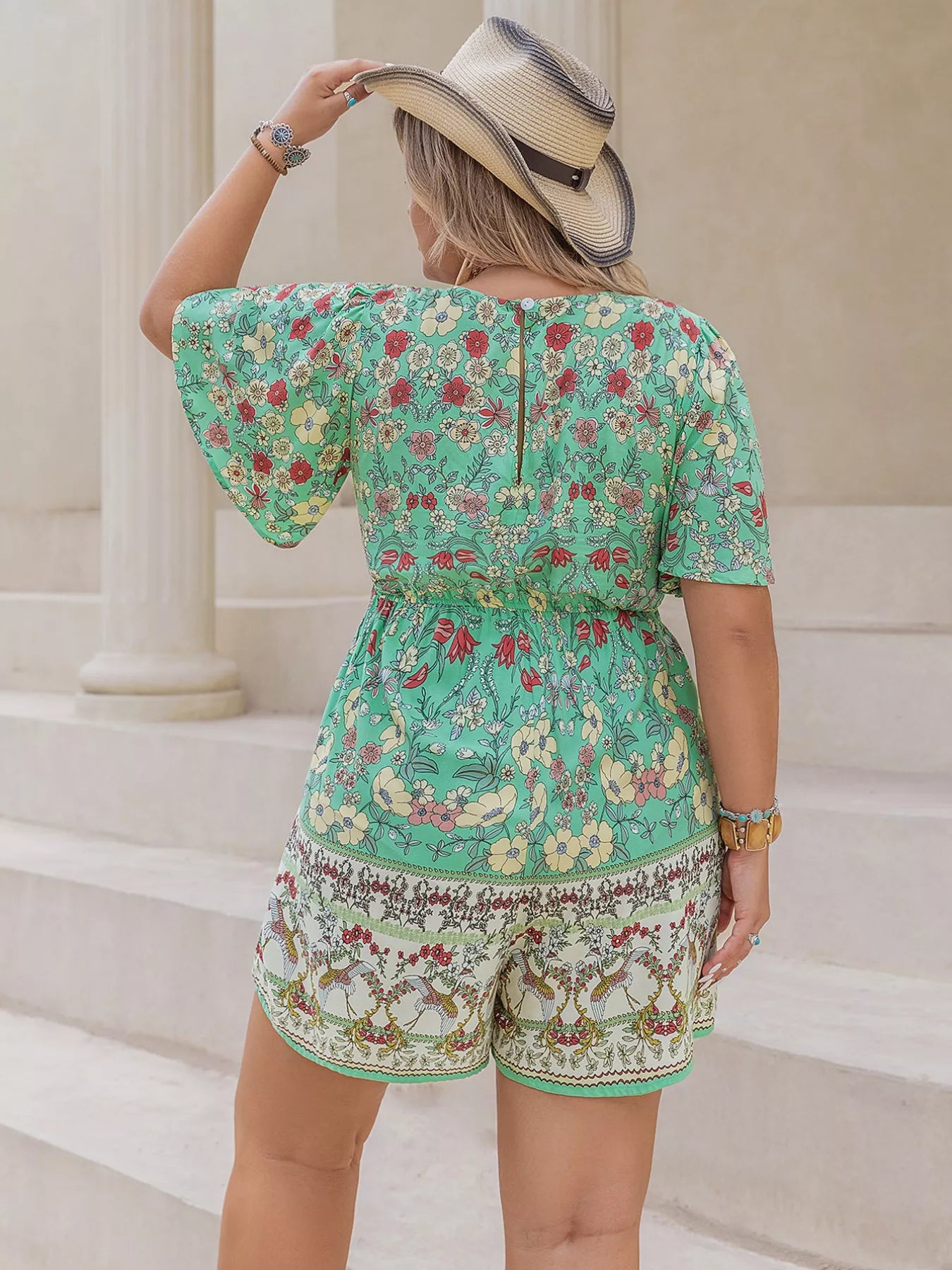Floral Print Square Neck Romper