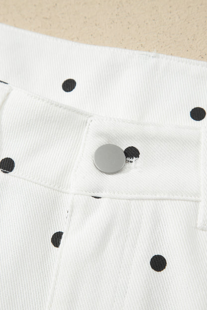 White Polka Dot Embroidered Scallop Hem Shorts