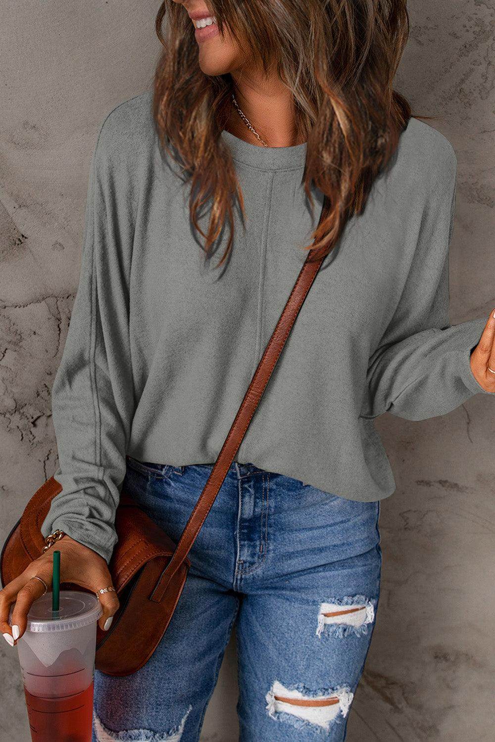 Double Take Round Neck Long Sleeve T-Shirt,
