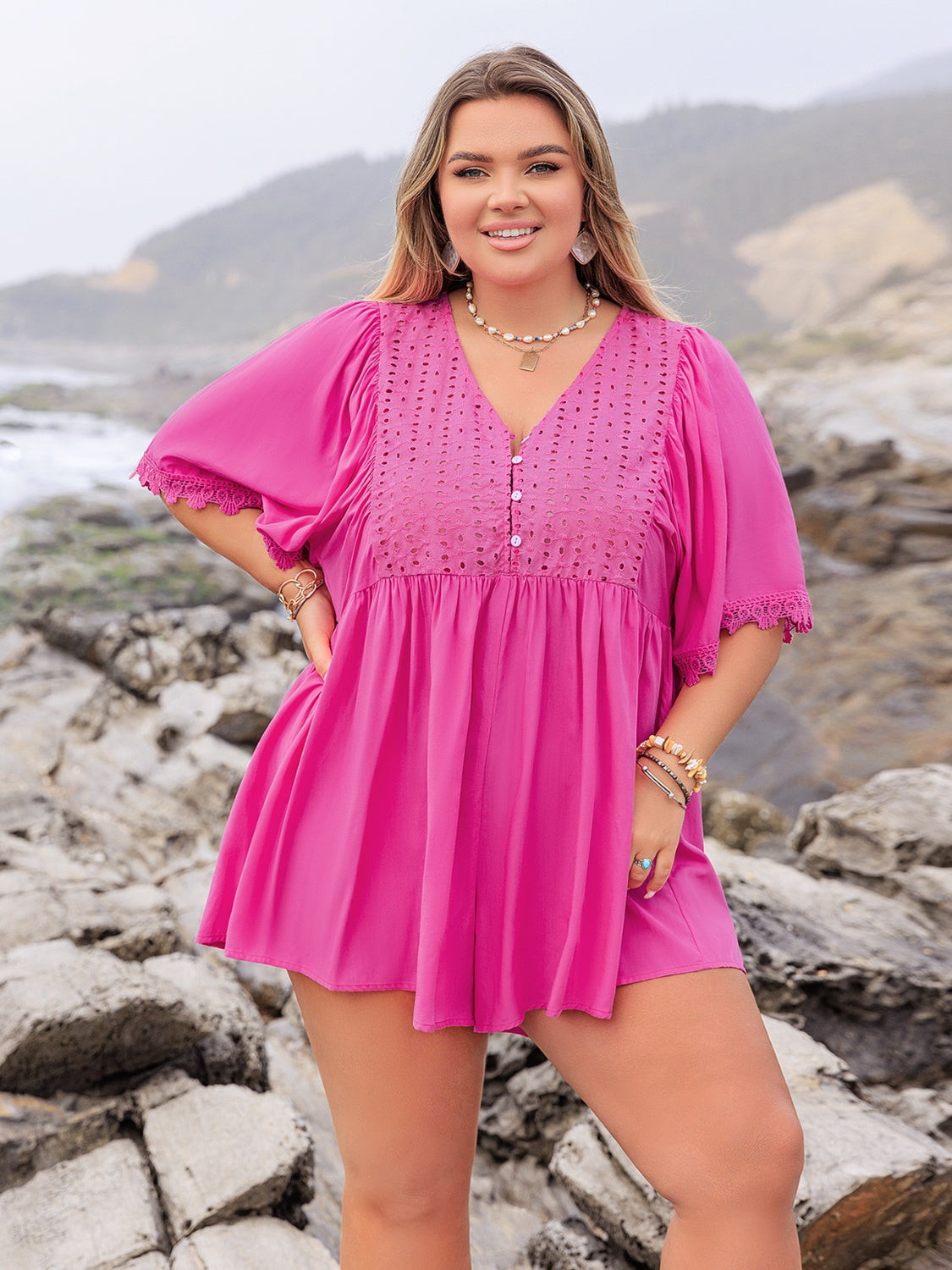 Lace Detail Half Sleeve Romper
