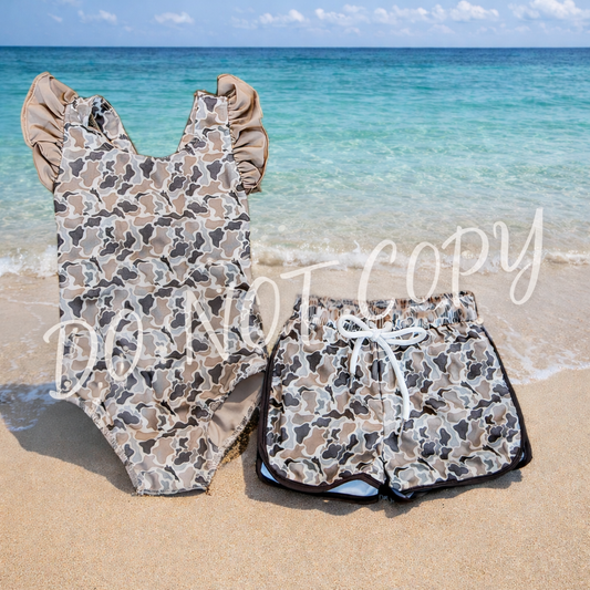 MATCHING CAMO SIBLING SWIMSUITS