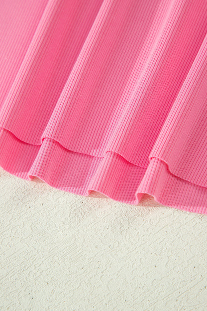 Pink Tank Top Elastic High Waist Shorts 2pcs Outfit