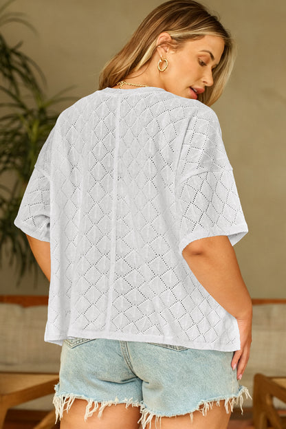Pointelle Rhombus Knit V Neck Loose Top