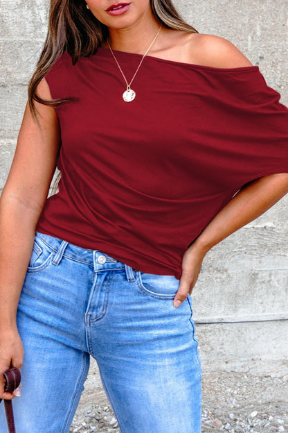 Asymmetric Neck Short Sleeve Blouse