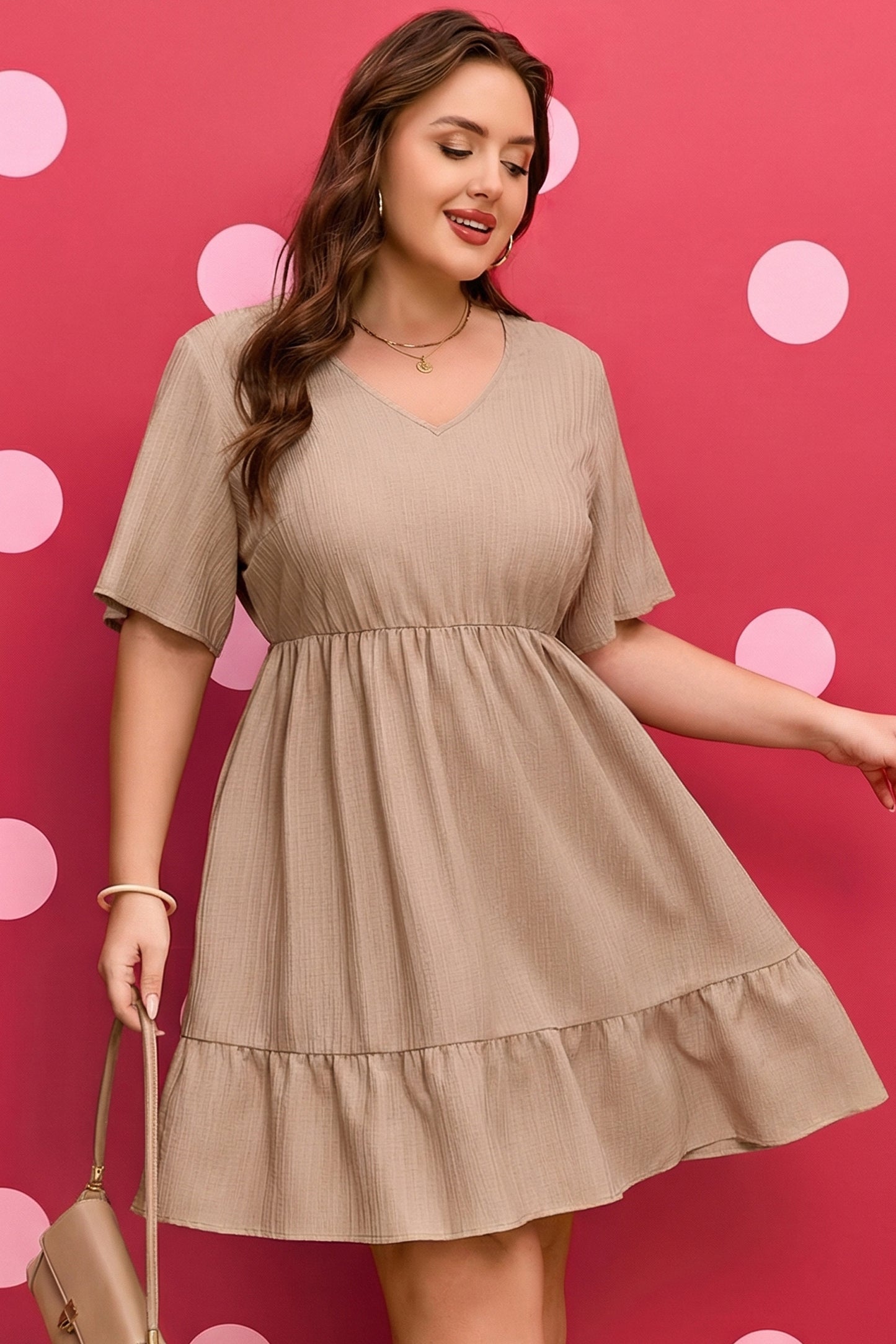 Textured Ruffled Short Sleeve Dress