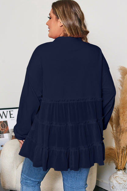 Tiered Ruffle Ribbed Crew Neck Top