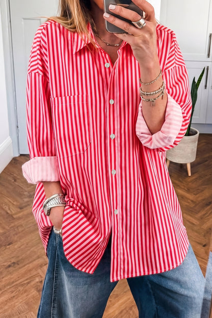 Red Stripe Button-Up Shirt