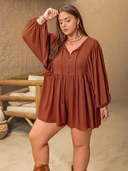 Caramel Balloon Sleeve Romper