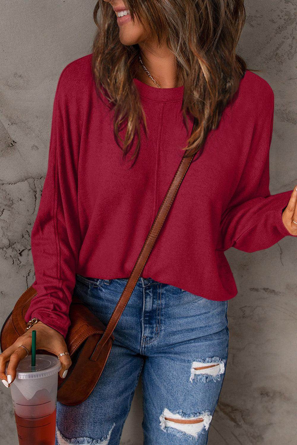 Double Take Round Neck Long Sleeve T-Shirt,