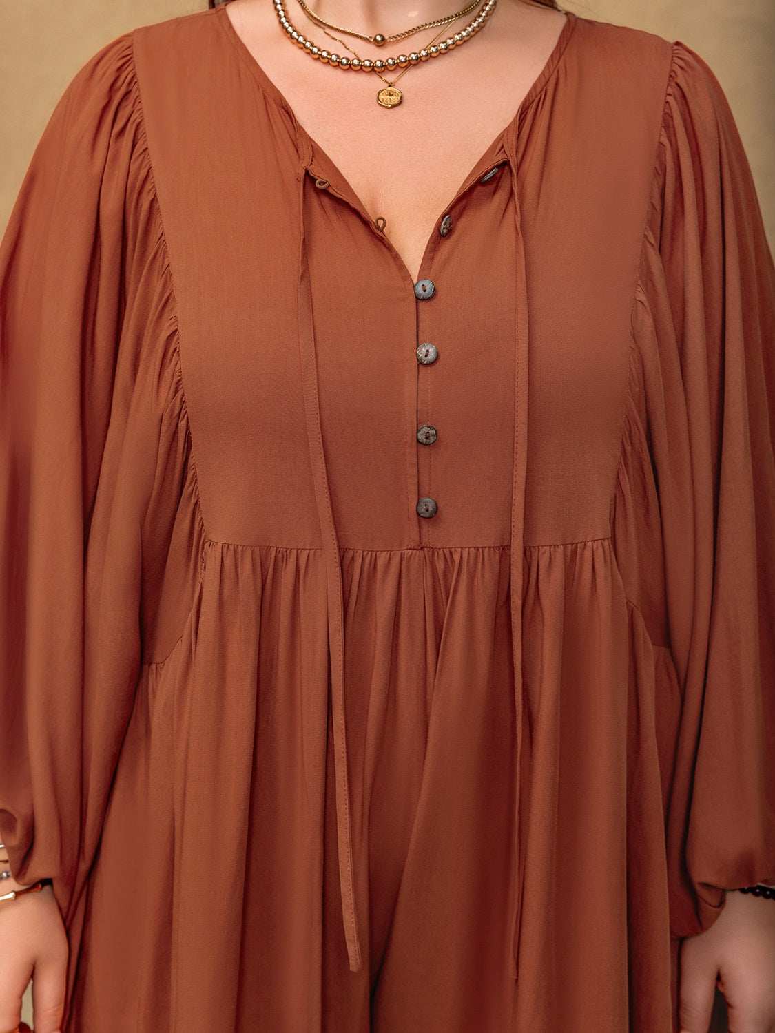 Caramel Balloon Sleeve Romper