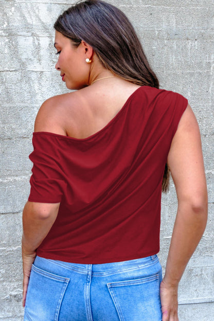 Asymmetric Neck Short Sleeve Blouse