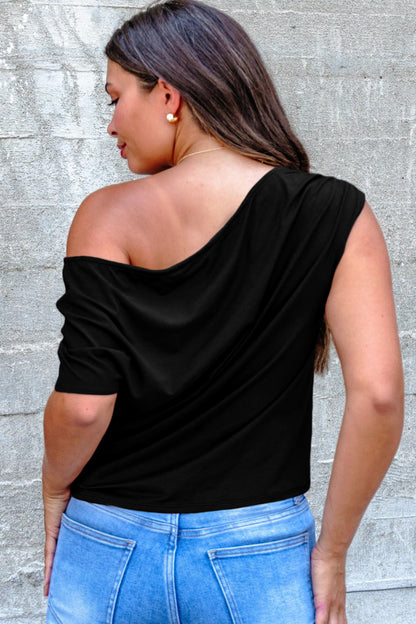 Asymmetric Neck Short Sleeve Blouse
