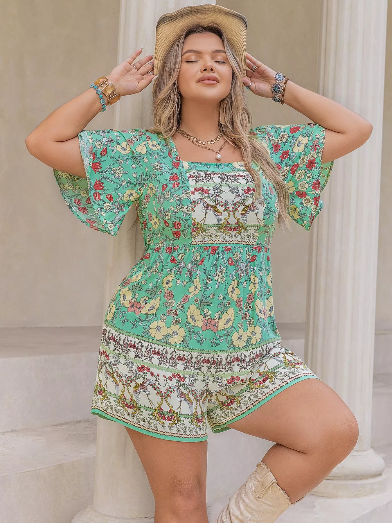 Floral Print Square Neck Romper