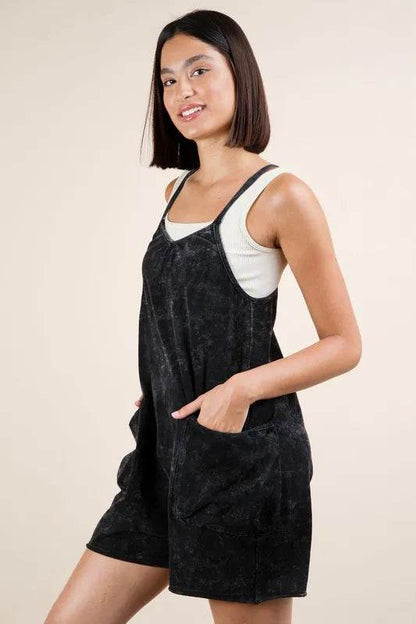 VERY J  Mineral Washed Sleeveless Knit Romper