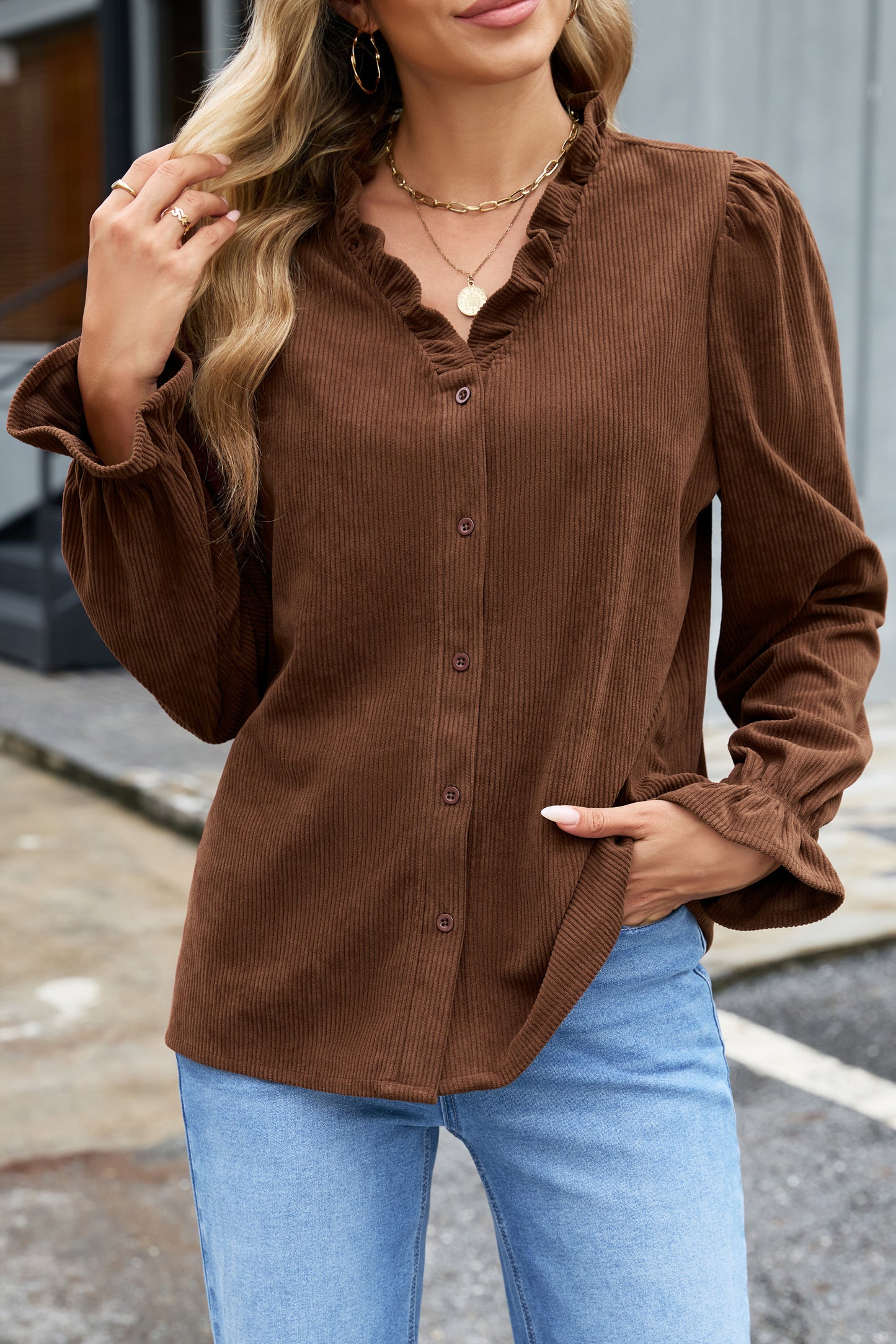 Solid Buttoned Blouse