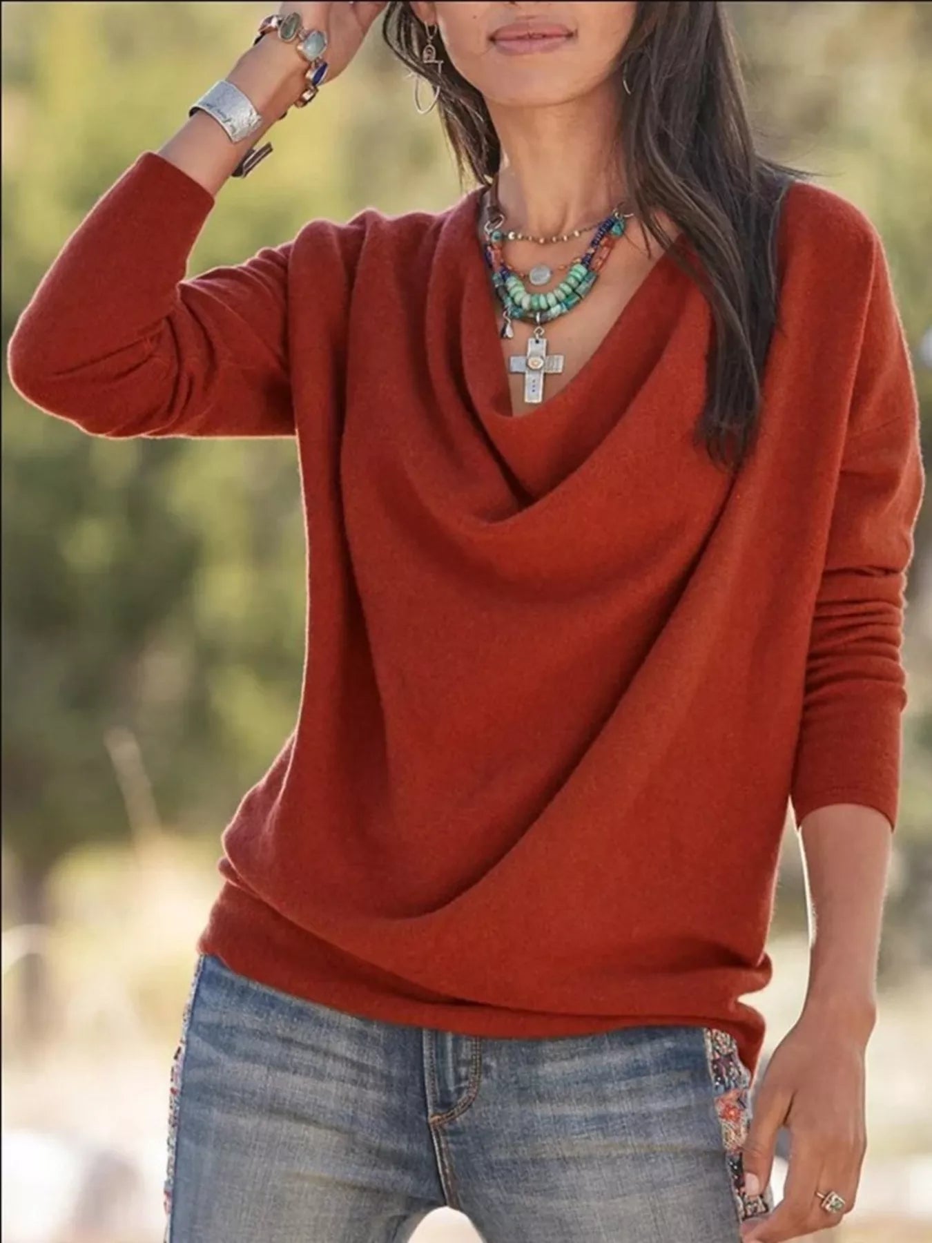 Cowl Neck Long Sleeve Top