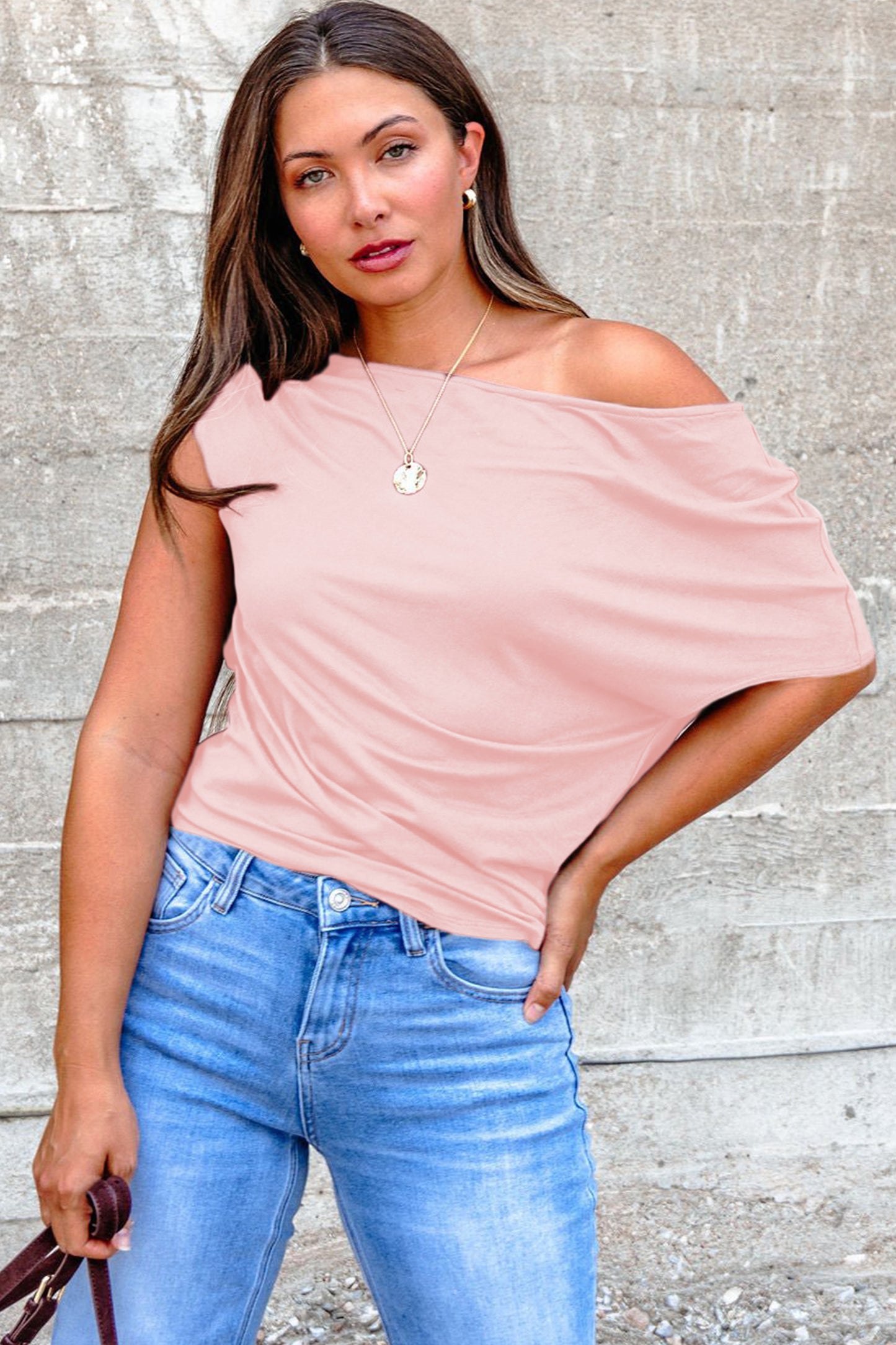 Asymmetric Neck Short Sleeve Blouse