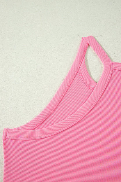 Pink Tank Top Elastic High Waist Shorts 2pcs Outfit