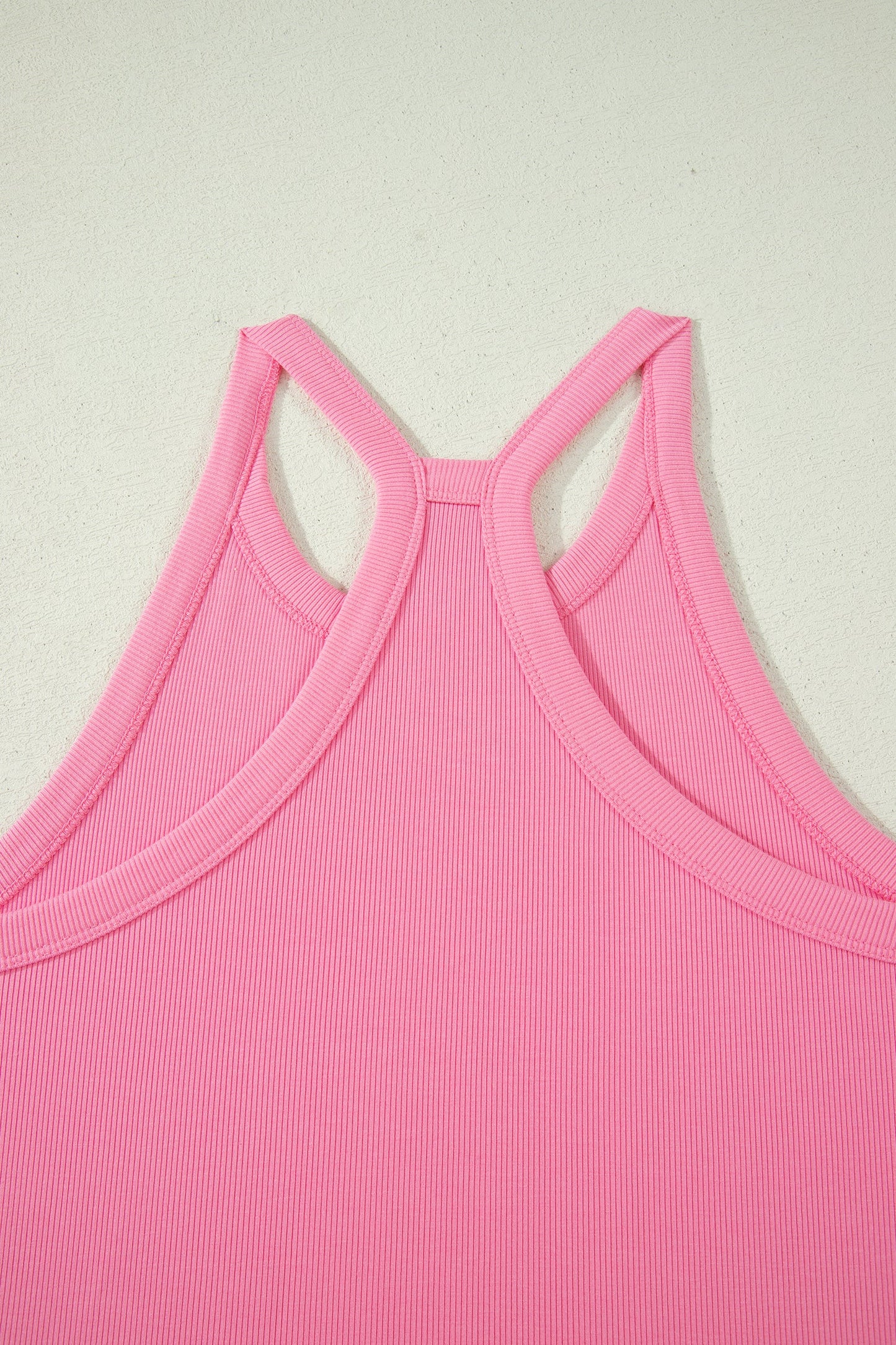 Pink Tank Top Elastic High Waist Shorts 2pcs Outfit