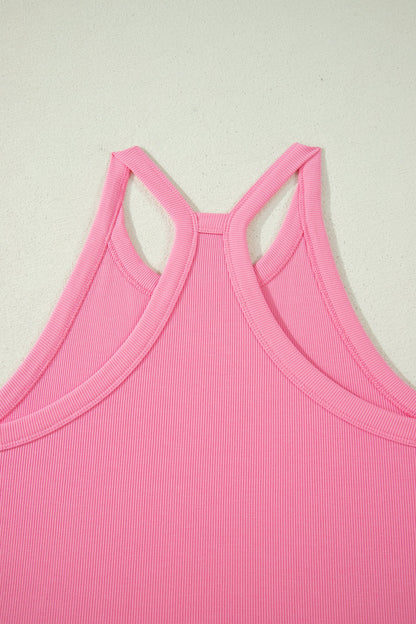 Pink Tank Top Elastic High Waist Shorts 2pcs Outfit