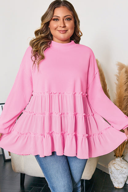 Tiered Ruffle Ribbed Crew Neck Top