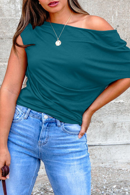 Asymmetric Neck Short Sleeve Blouse