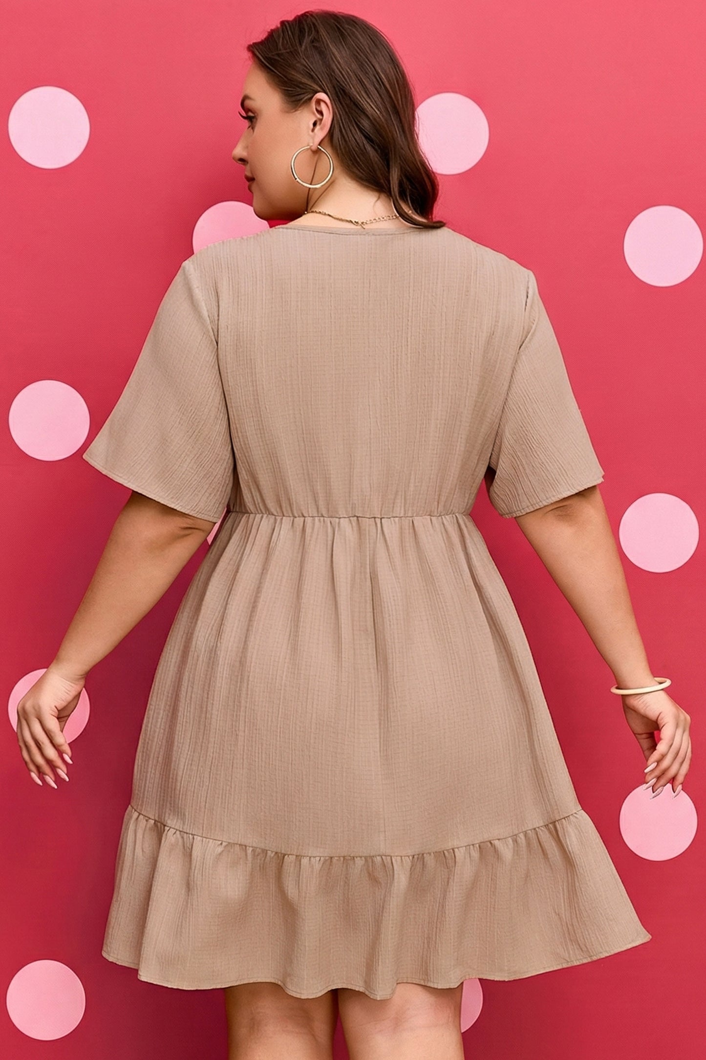 Textured Ruffled Short Sleeve Dress