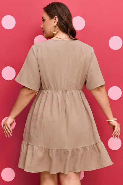 Textured Ruffled Short Sleeve Dress