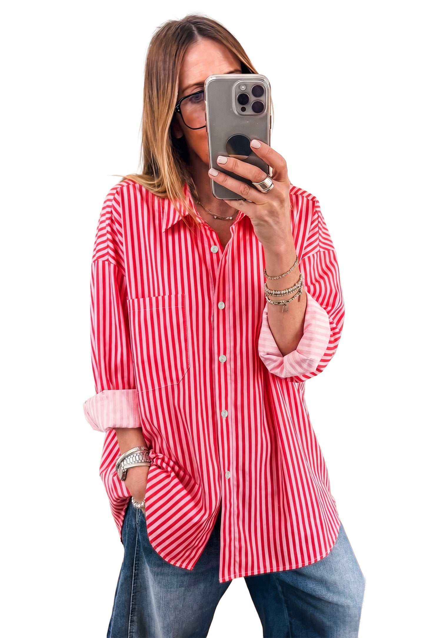 Red Stripe Button-Up Shirt
