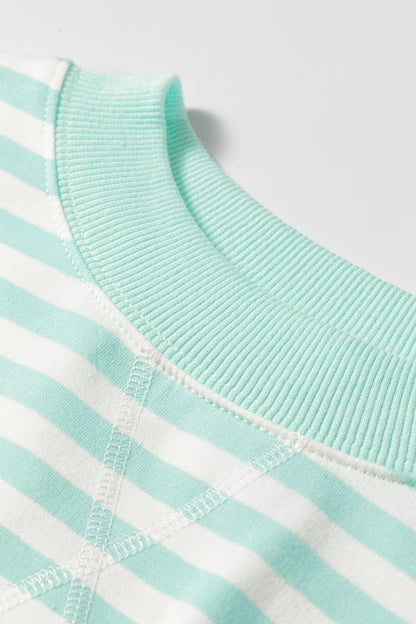 2pcs Stripe Ribbed Half Sleeve Top & Mini Skort