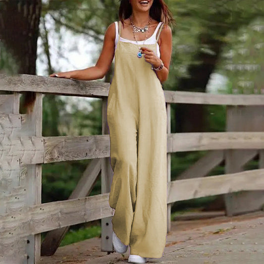 Casual Jumpsuit - Sleeveless Romper With Pockets For Spring&Summer