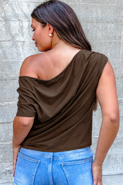 Asymmetric Neck Short Sleeve Blouse