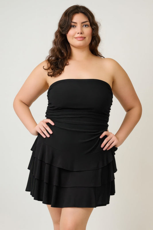 Strapless Tiered Ruffle Dress