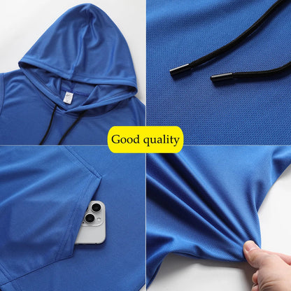 Men's Quick-Dry Gym Hoodie T-Shirt Black