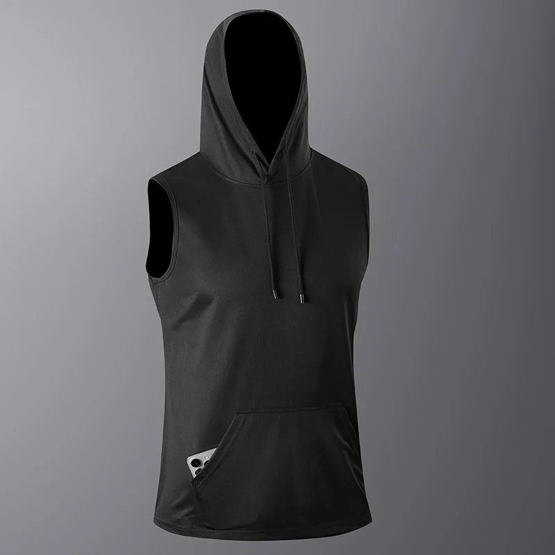 Men's Quick-Dry Gym Hoodie T-Shirt Black
