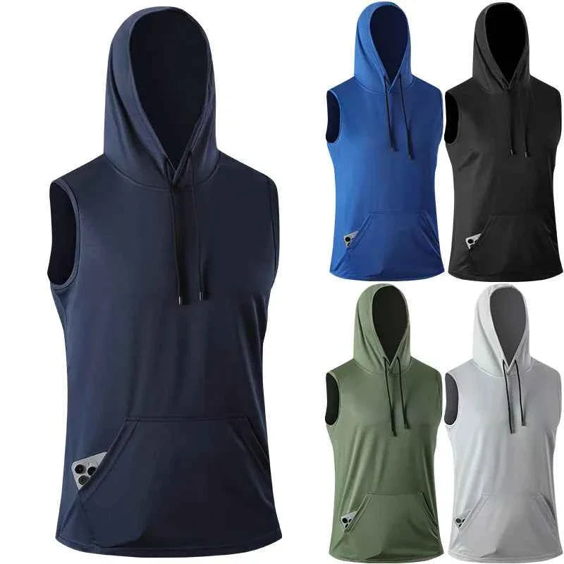 Men's Quick-Dry Gym Hoodie T-Shirt Black