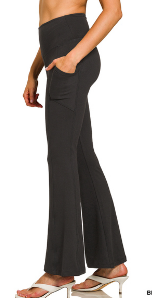 MICROFIBER FLARE PANT LEGGINGS WITH POCKETS