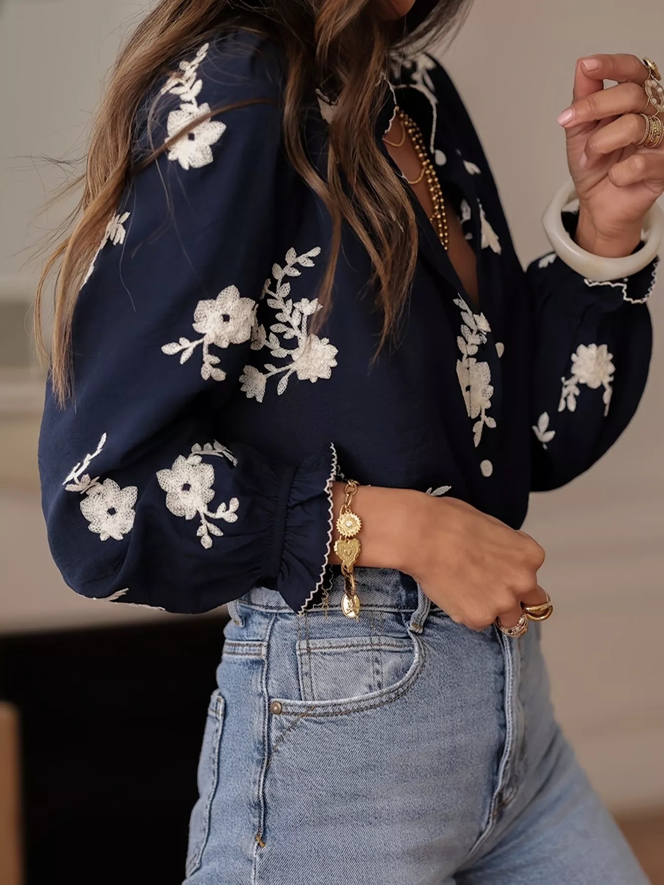 Floral Embroidered Long Sleeve Blouse
